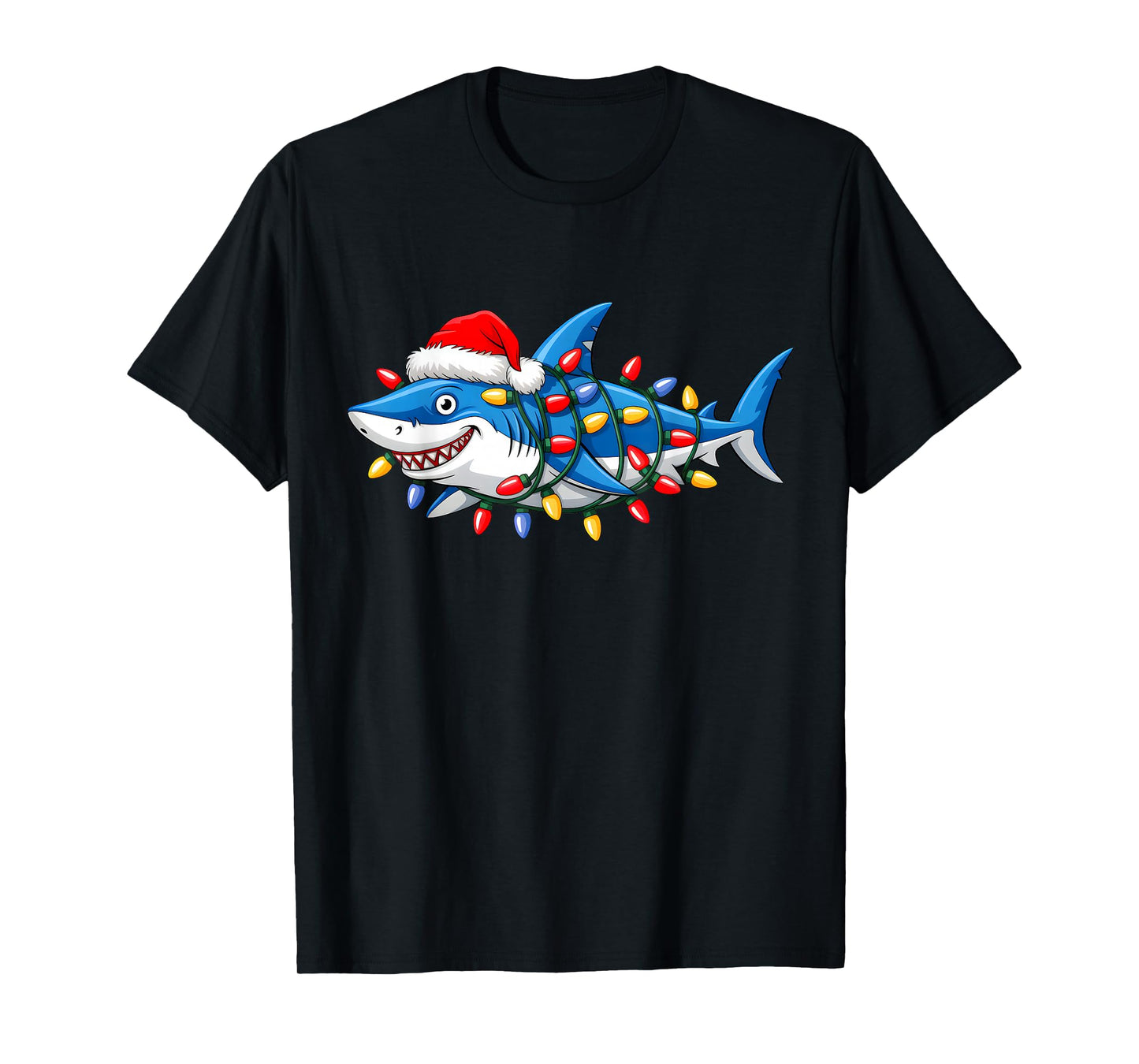 Santa Shark Christmas Lights Sharkmas Tree Xmas Boys Men T-Shirt