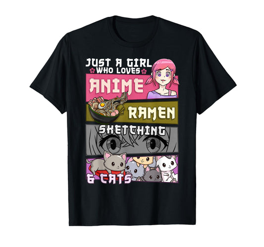 Ramen Cat Anime Sketching Just a Girl Who Loves T-Shirt Small