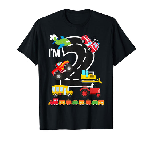 I'm 2 2nd Birthday Trucks Vehicles Transportation Train T-Shirt