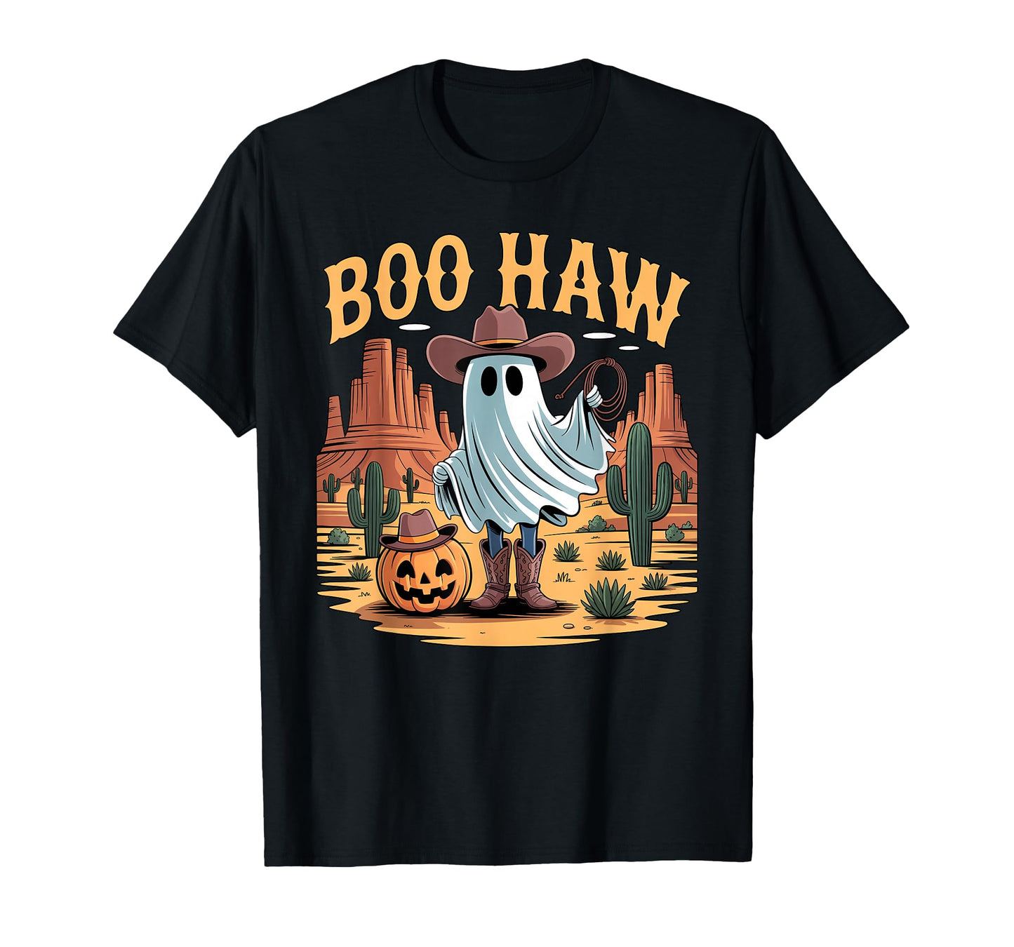 Boo Haw Cowboy Cowgirl Western Ghost Funny Halloween T-Shirt