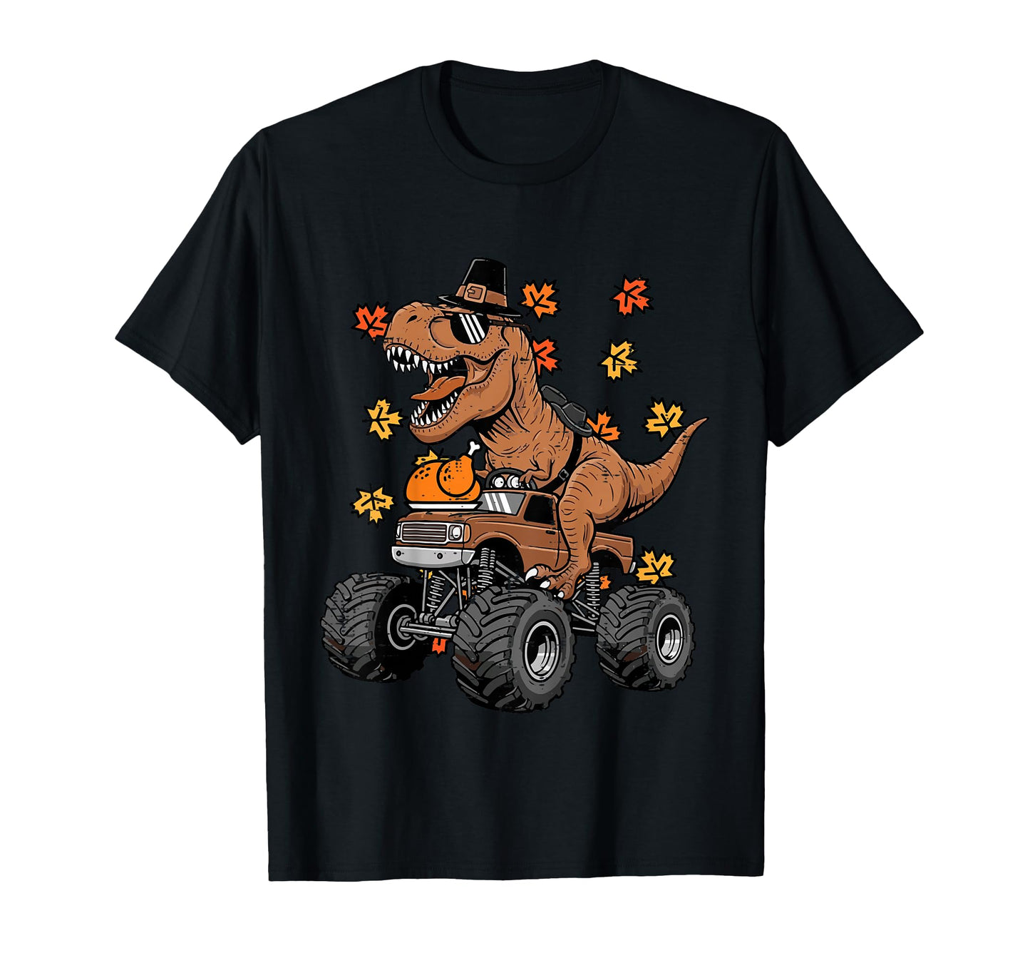 Kids Thanksgiving Dino Monster Truck Fall Trex Boys Kids Toddler T-Shirt