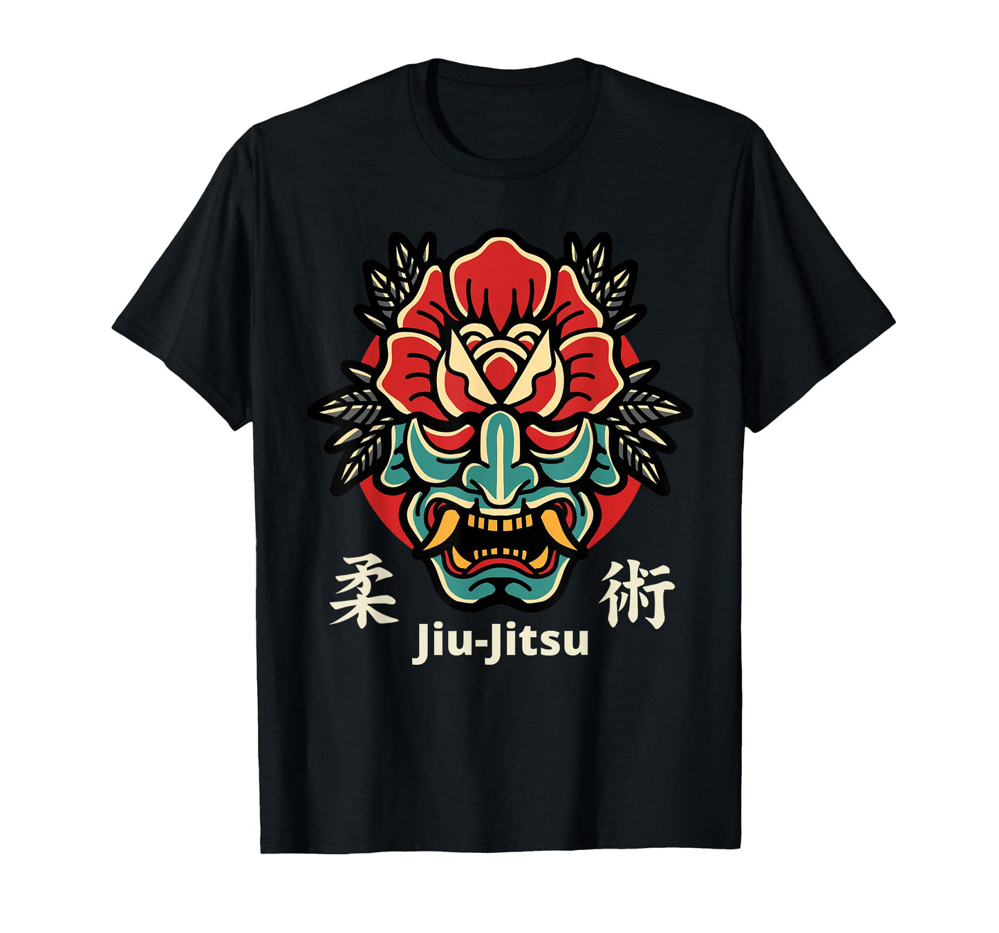 Japanese Demon Oni Mask, Kabuki Jiu-Jitsu Kanji T-Shirt