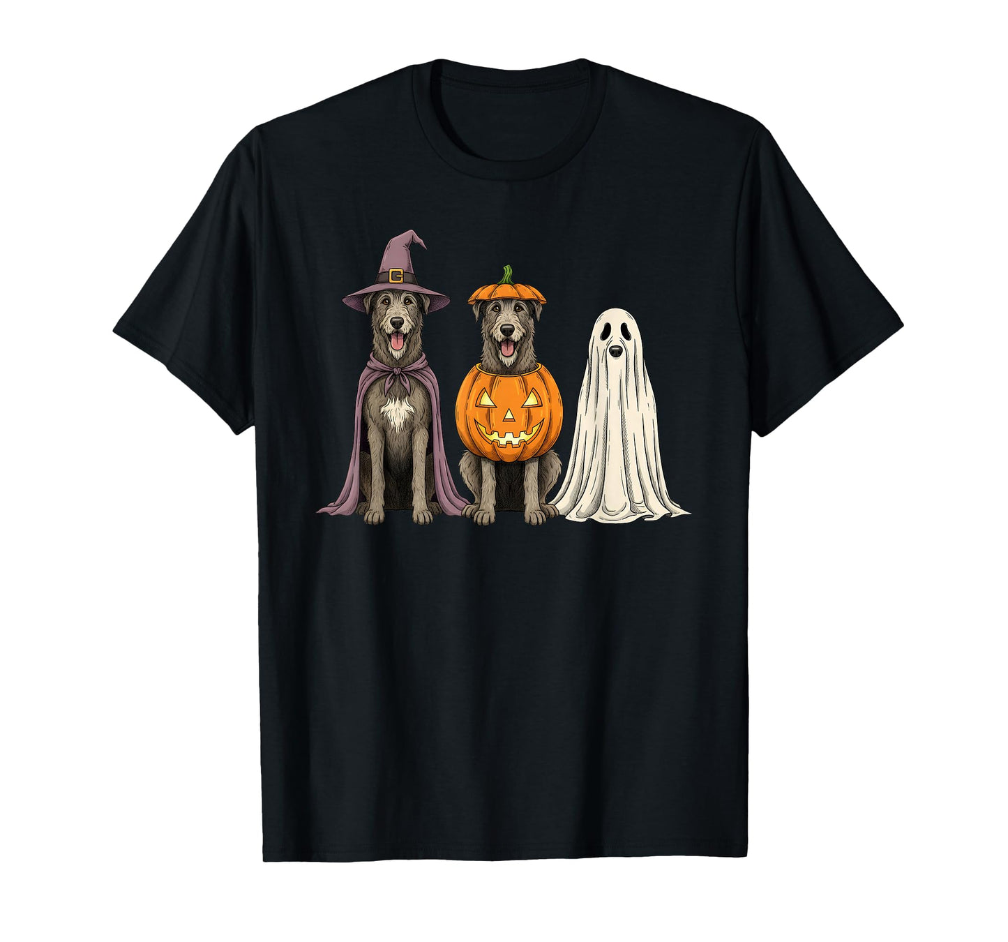 Spooky Ghost Irish Wolfhound Pumpkin Halloween Dog Lover T-Shirt