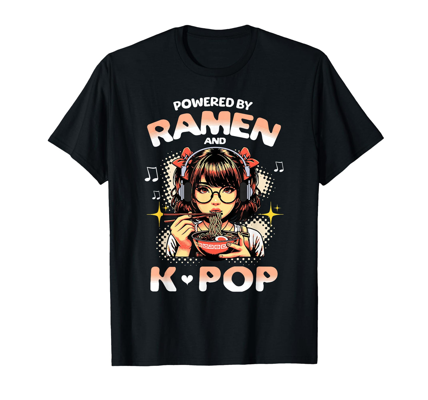 Powered by Ramen and K Pop Funny Anime Korean Music Manga T-Shirt
