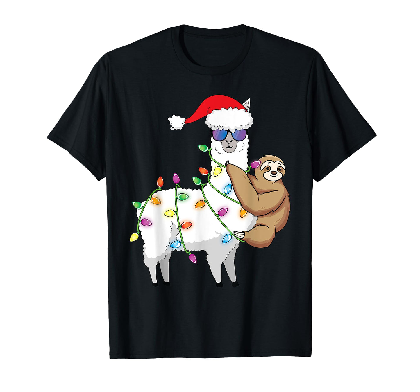 Santa Llama Xmas Funny LLama Sloth Christmas T-Shirt