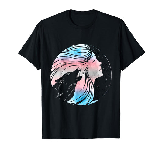 Transgender Wolf Woman Transsexual Trans Pride Trans Flag T-Shirt