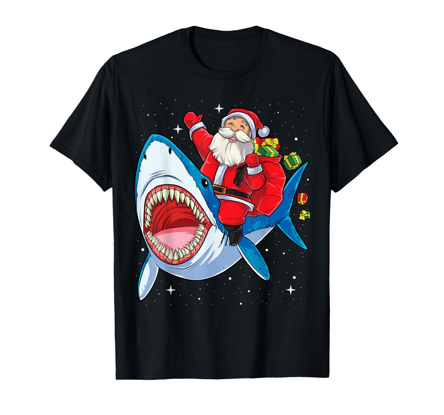 Santa Claus Riding Shark Christmas Boys Merry Sharkmas Xmas T-Shirt