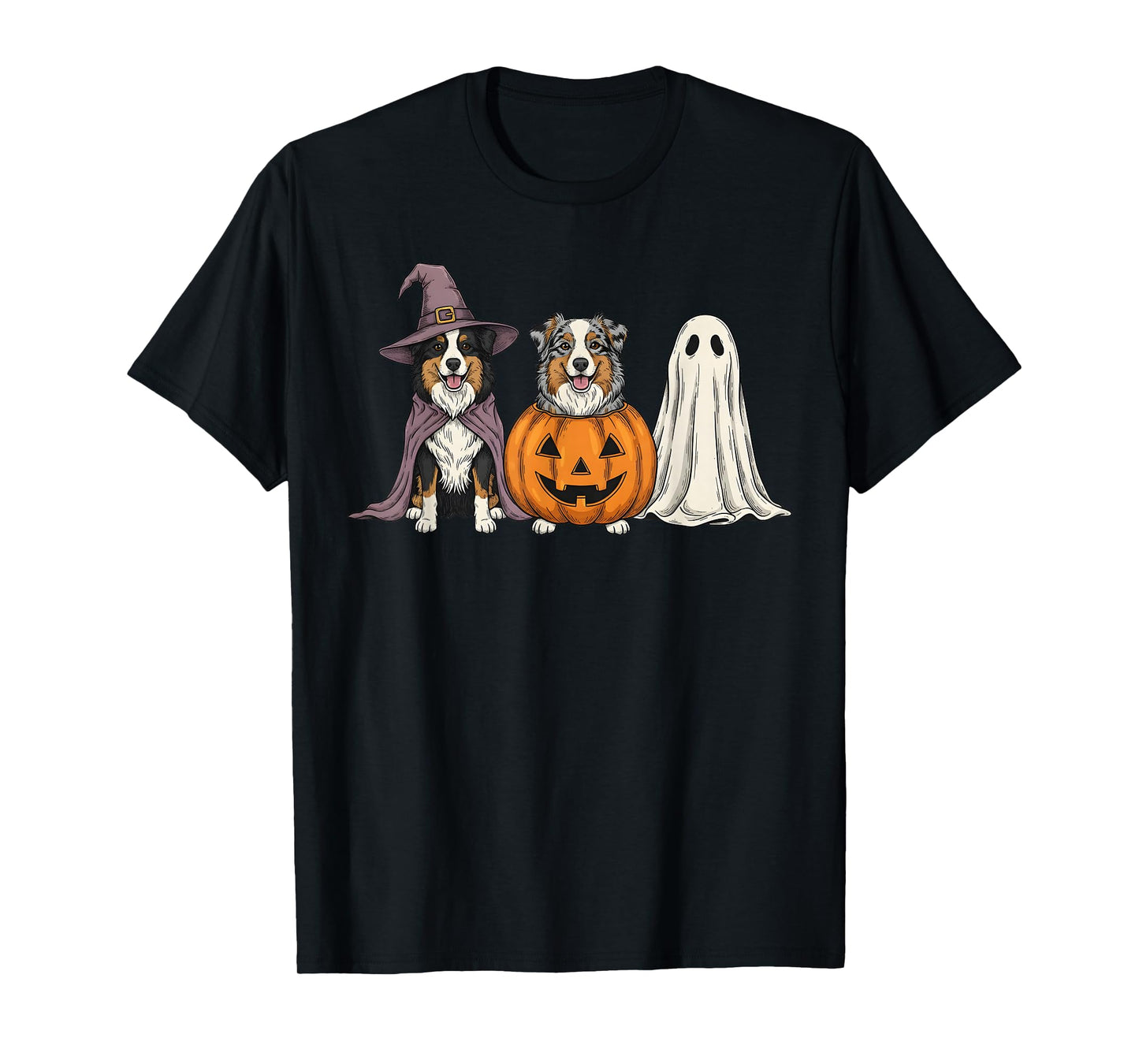 Spooky Ghost Australian Shepherd Pumpkin Halloween Dog Lover T-Shirt