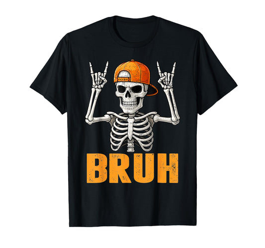 Bruh Punk Rock Skeleton Cool Rocker Halloween Men Boys Kids T-Shirt