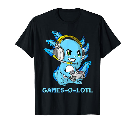 Gamesolotl Axolotl Gamer with Headset Cute Anime Kawaii T-Shirt