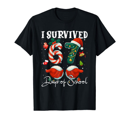 I Survived 67 Days of School Christmas Candy Cane Six Seven T-Shirt