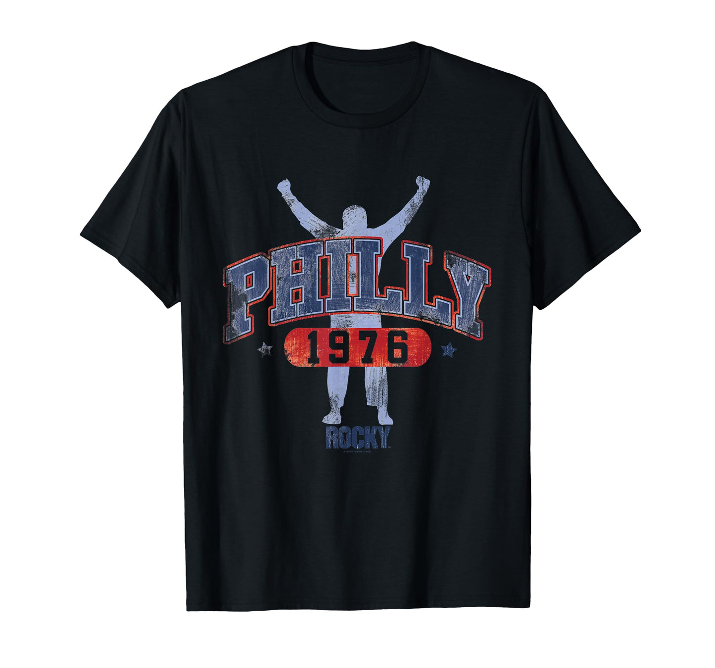 Rocky Men's Classic Fit Black Short Sleeve Crew Neck T-Shirt - Small - Rocky Philly 1976