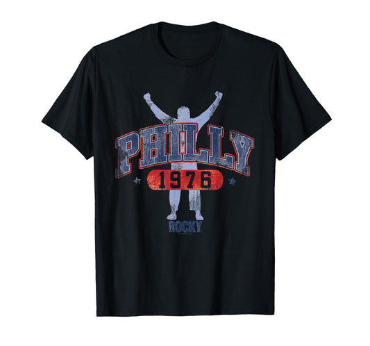 Rocky Men's Classic Fit Black Short Sleeve Crew Neck T-Shirt - Small - Rocky Philly 1976