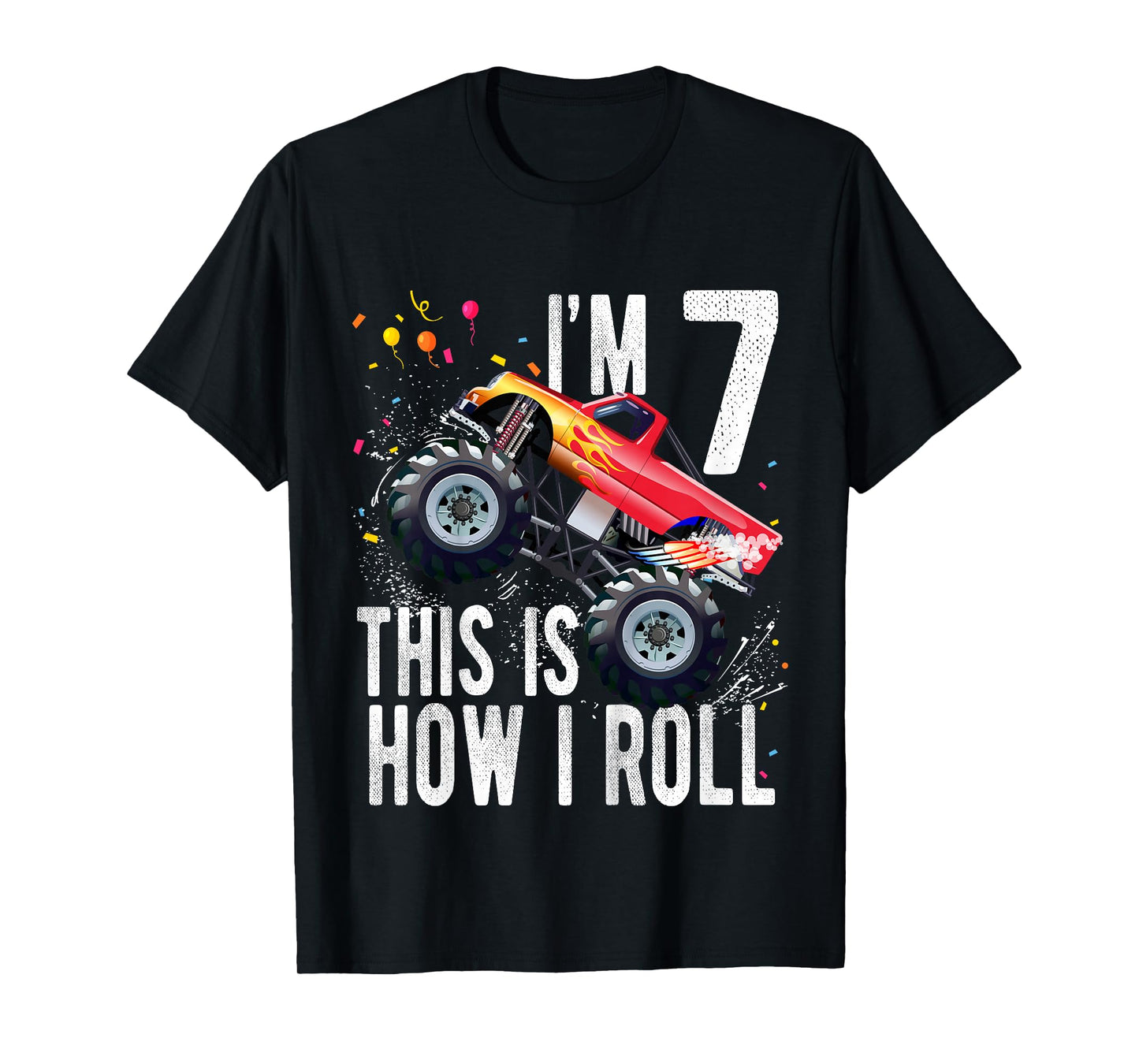 Kids 7 Year Old Shirt 7th Birthday Boy Monster Truck Car T-Shirt