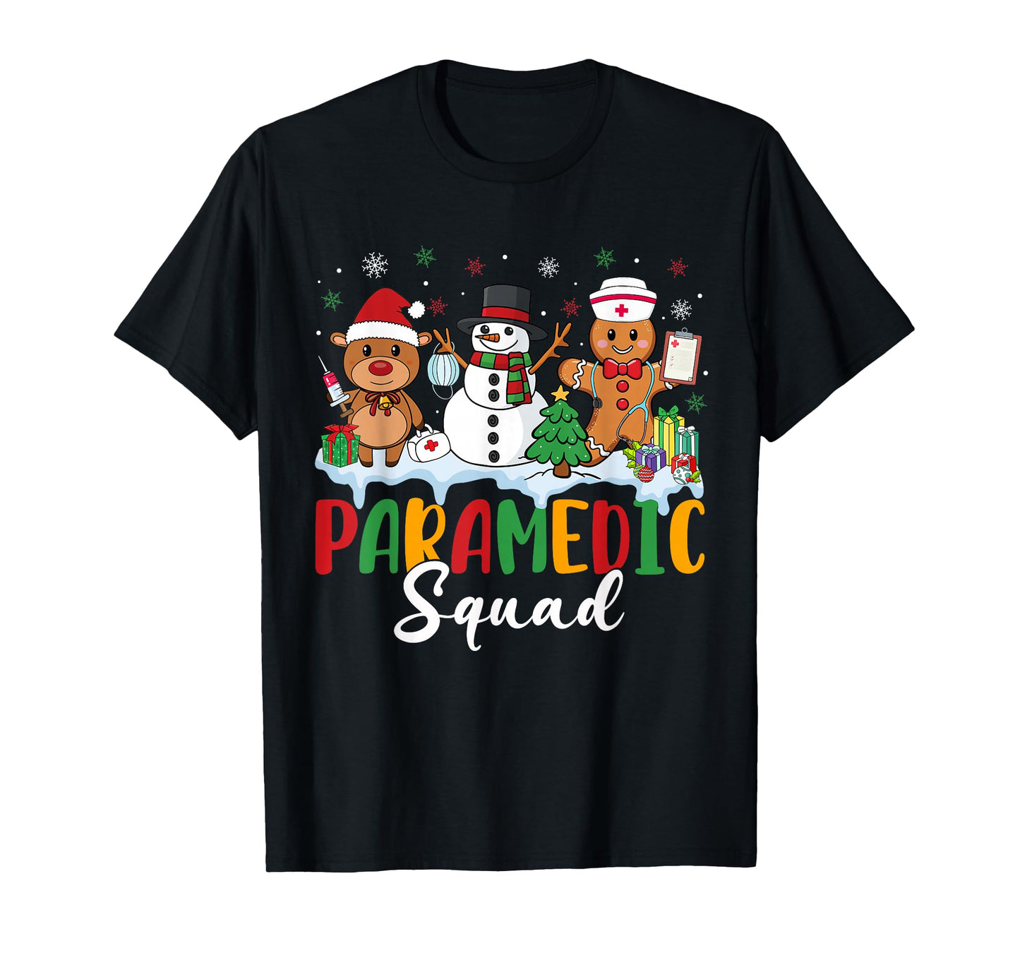 Paramedic Squad Reindeer Snowman Gingerbread Christmas T-Shirt