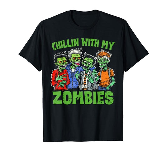 Chillin With My Zombies Halloween Funny Zombie Kids Boys T-Shirt