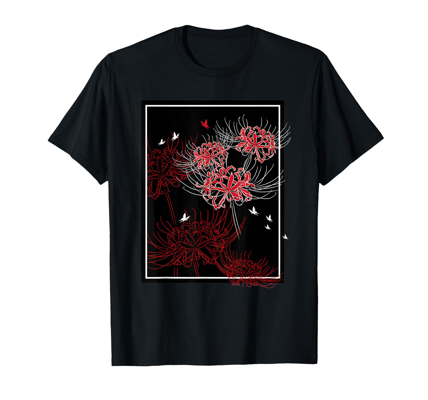 Red Spider Lily with Butterfly Japanese Anime Aesthetic T-Shirt
