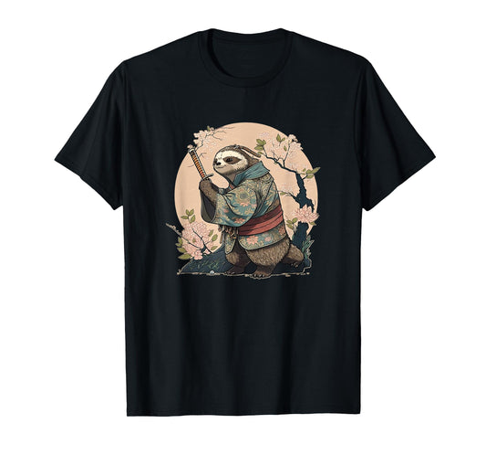 Kawaii Japanese Style Samurai Sloth Anime T-Shirt