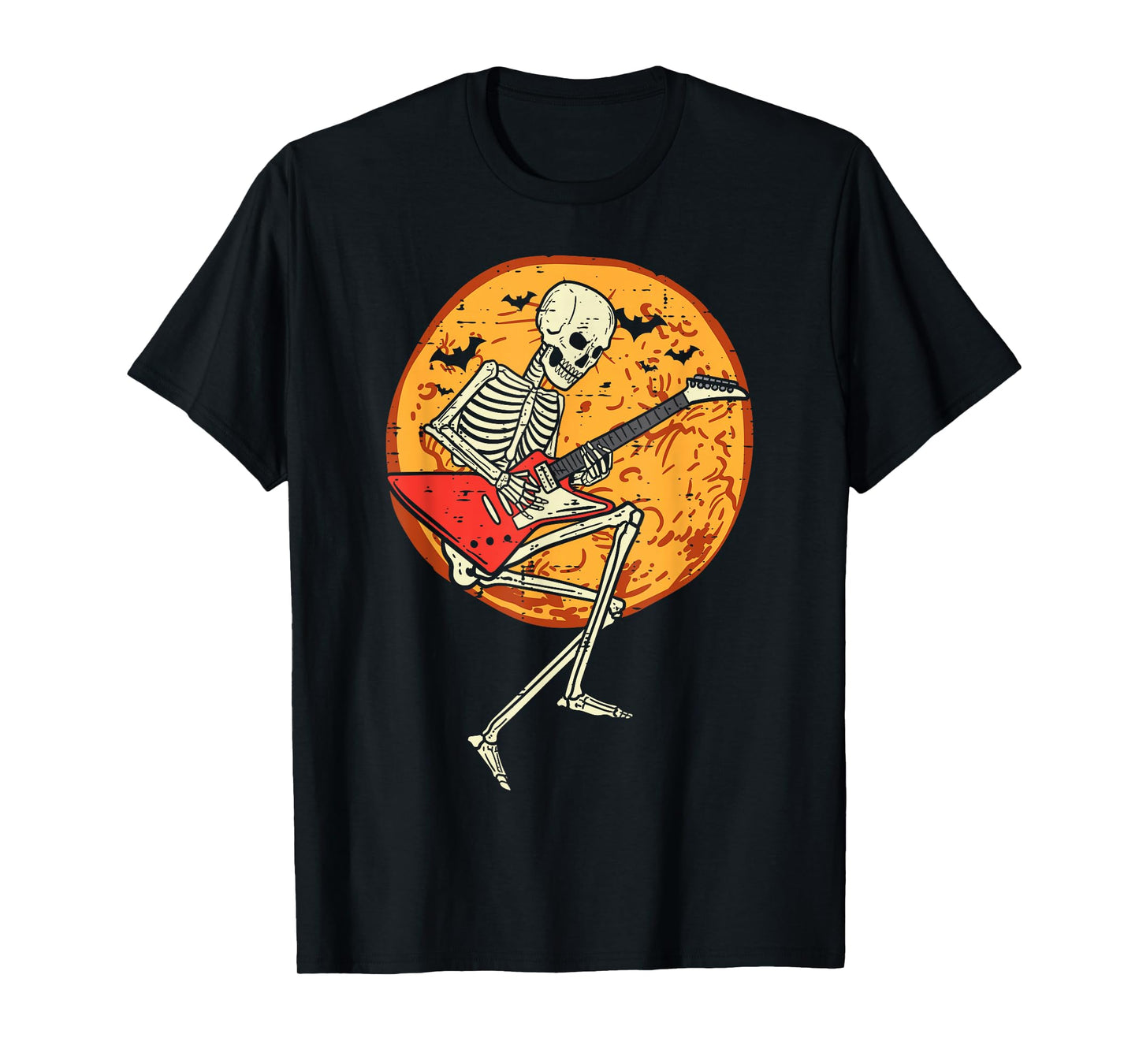 Skeleton Playing Guitar Rock Moon Halloween Music Boys Men T-Shirt