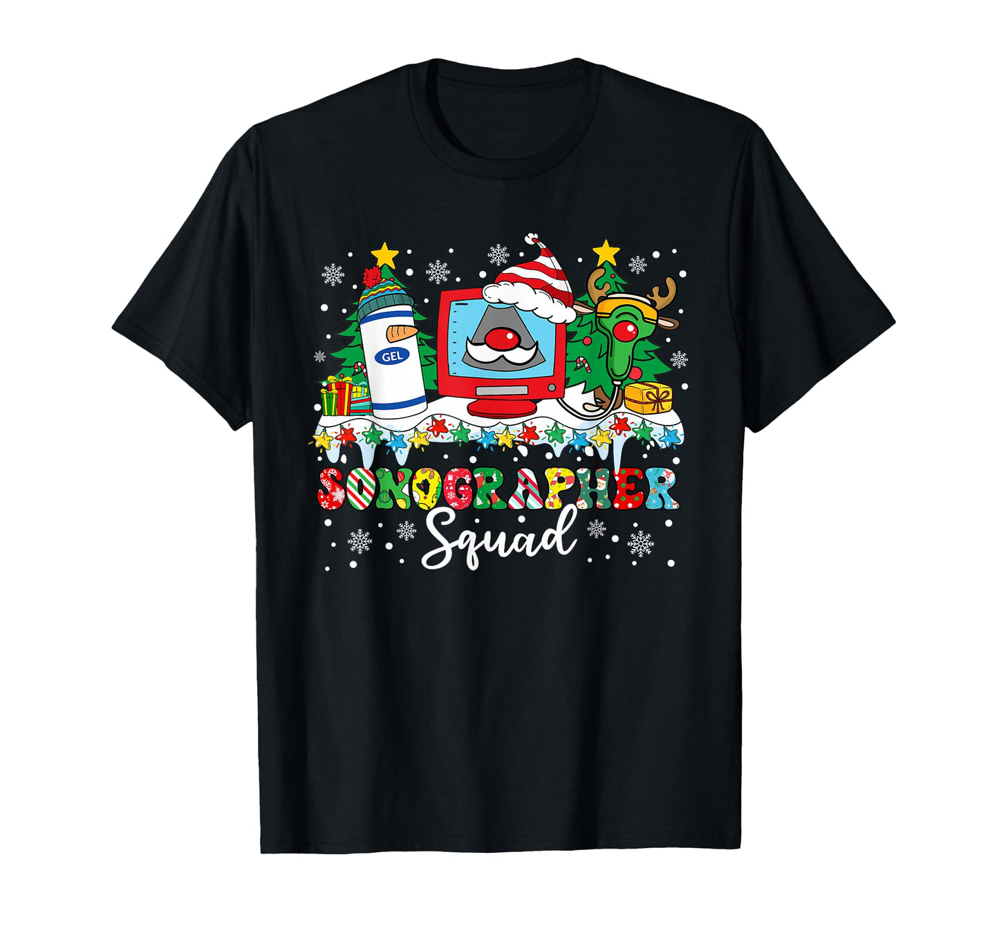 Sonographer Squad Ultrasound Machine Santa Hat Christmas T-Shirt