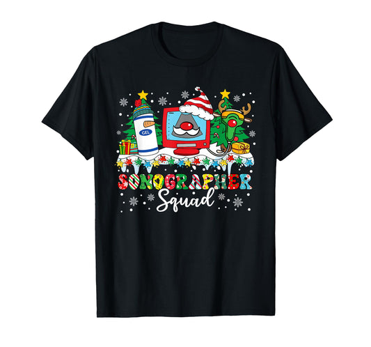 Sonographer Squad Ultrasound Machine Santa Hat Christmas T-Shirt