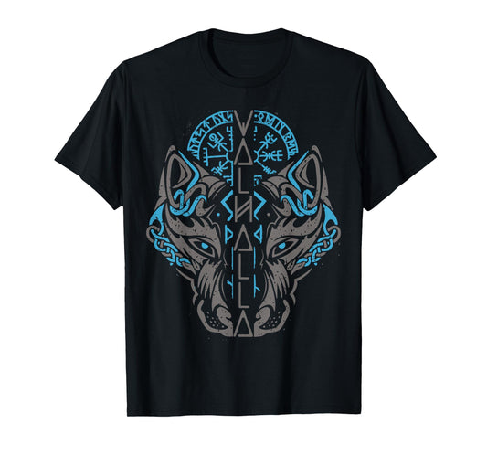 Valhalla Wolf Mask Odin Runes Norse Compass Viking T-Shirt