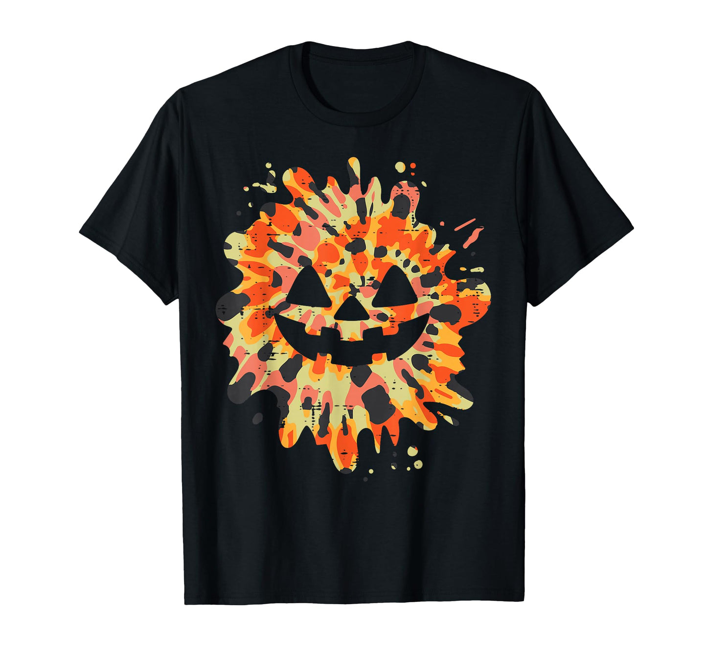 Orange Tie Dye Pumpkin Face Jack O Lantern Halloween Hippie T-Shirt