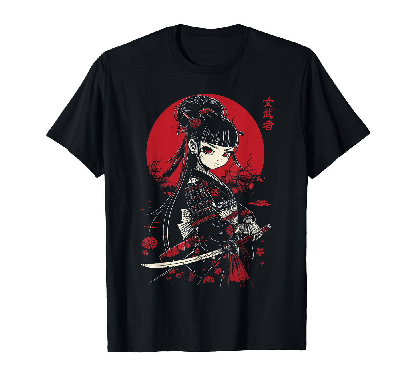 Japanese Gothic Kawaii Anime Samurai Cat Mom Woman Girls T-Shirt