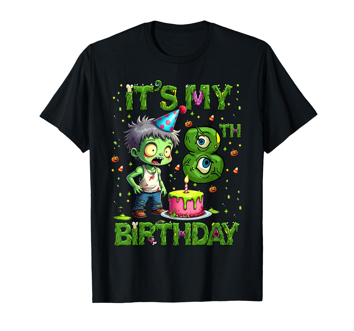 Kids It's My 8th Birthday Boy Halloween Zombie 8 Years Old T-Shirt