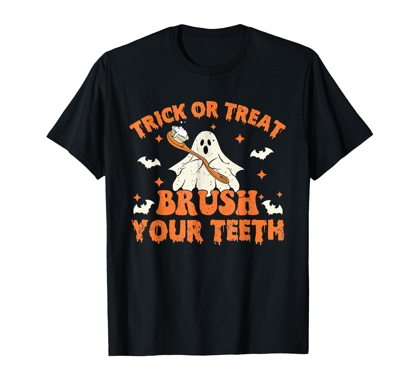 Trick Or Treat Brush Your Teeth Retro Halloween Cute Dentist T-Shirt