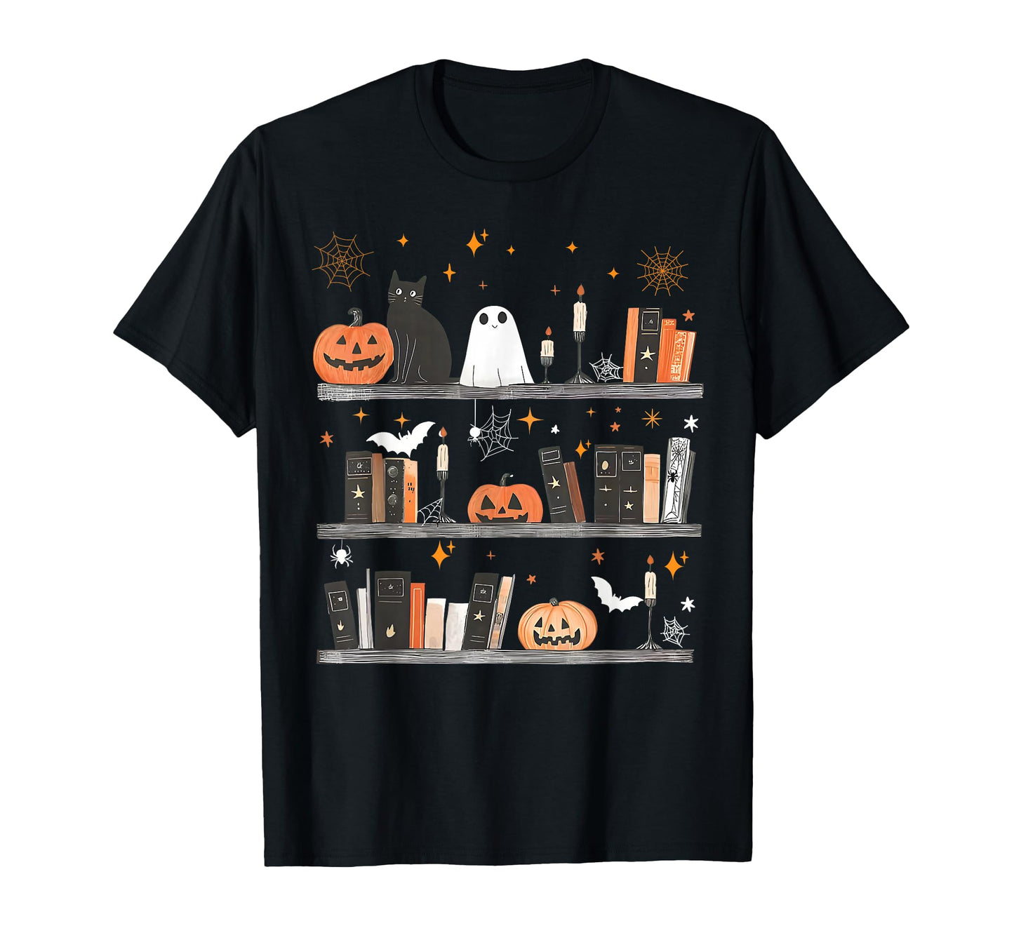 Halloween Library Ghost Books Teacher Spooky Trick Or Teach T-Shirt