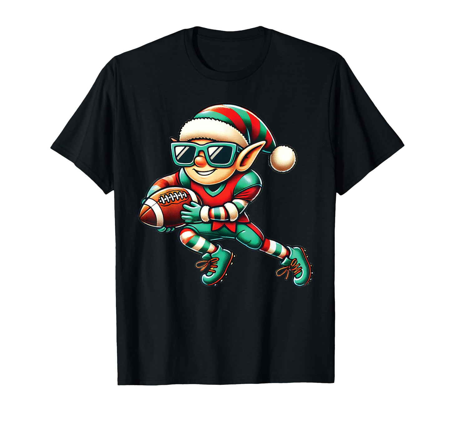 Christmas Elf Playing Football Lineman Quarterback Boys Kids T-Shirt