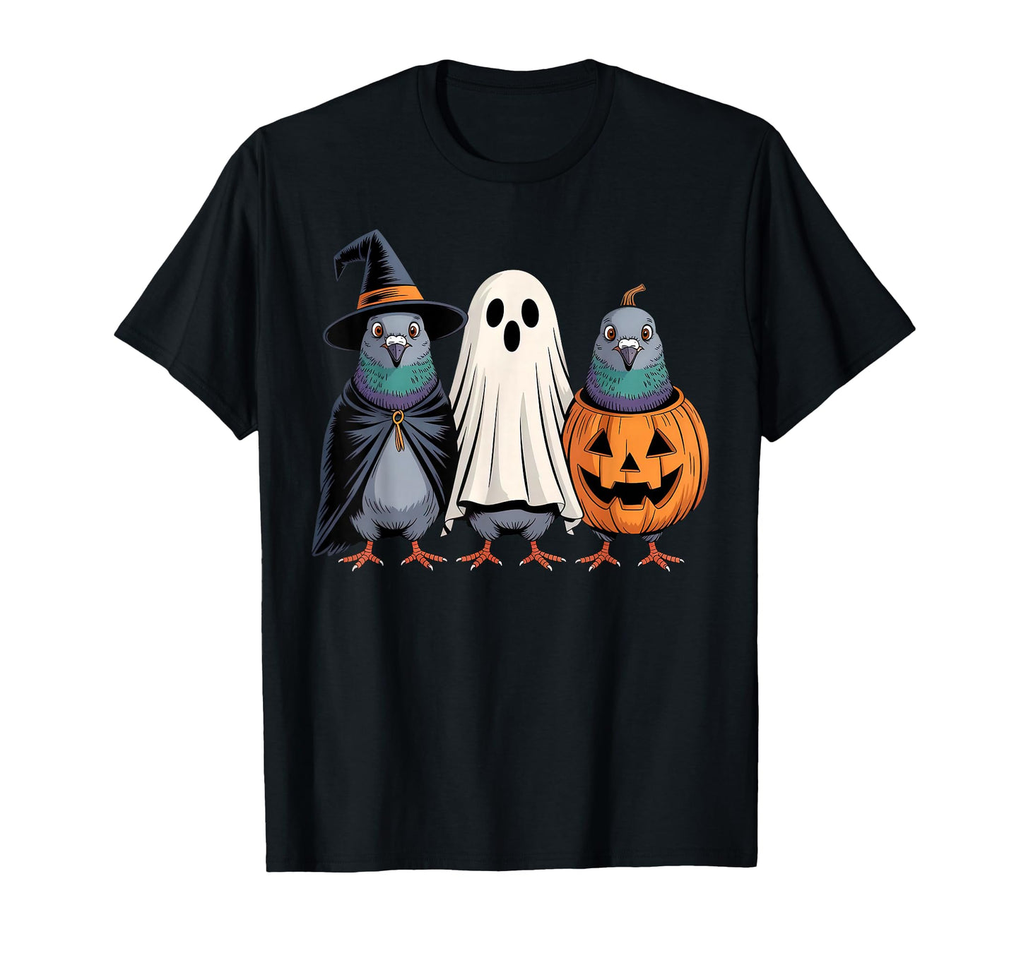 Halloween Pigeon Ghost Witch Hat Pumpkin Bird Spooky Season T-Shirt