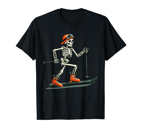 Skeleton Skiing Halloween Costume Funny Ski Boys Kids Men T-Shirt