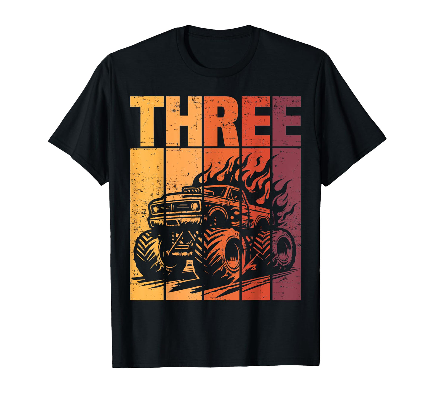 Retro Monster Truck 3rd Birthday Boy Three Year Old Kids T-Shirt