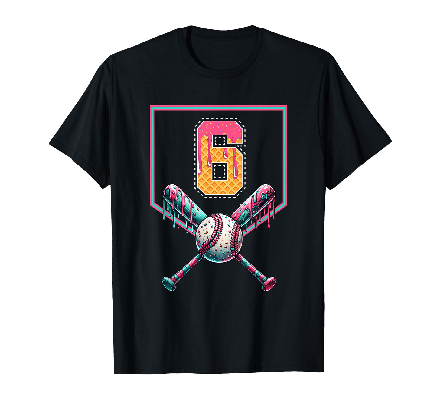Baseball Drip Number 6 Player Or 6th Birthday Drip Style T-Shirt