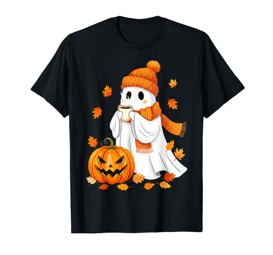 Halloween Ghost Pumpkin Fall Coffee Autumn T-Shirt