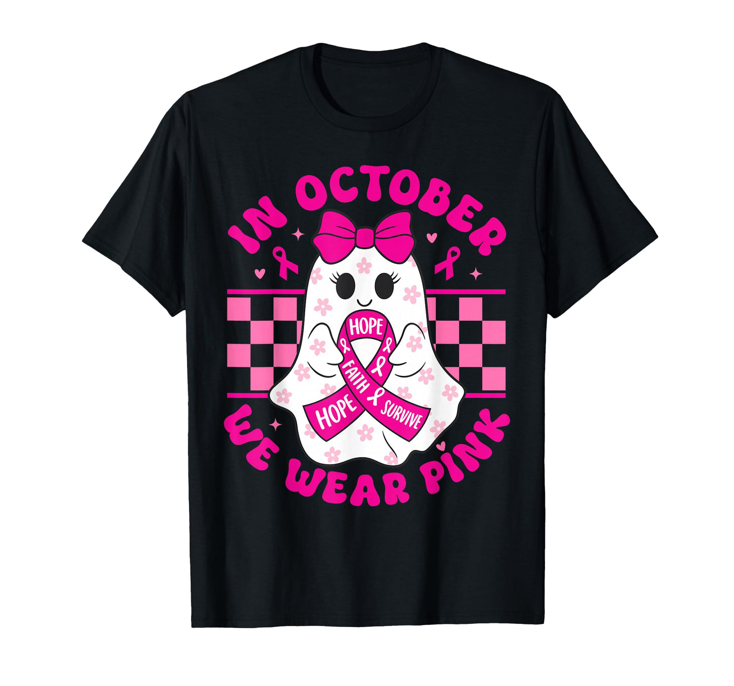 Spooky Halloween Ghost Pink Breast Cancer Awareness 2025 T-Shirt