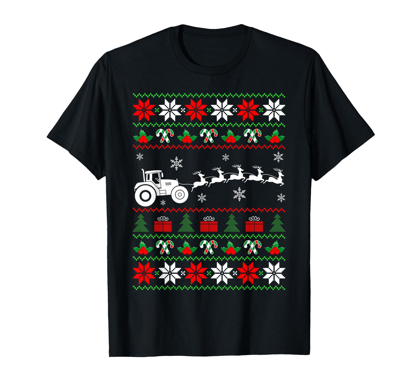 Farm Tractor Reindeer Ugly Christmas Sweater Xmas Farmer T-Shirt