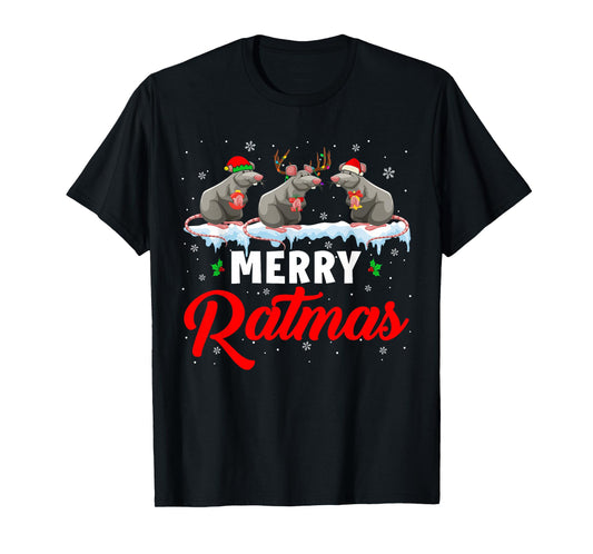 Merry Ratmas Funny Santa ELF Reindeer Rat Christmas Light T-Shirt