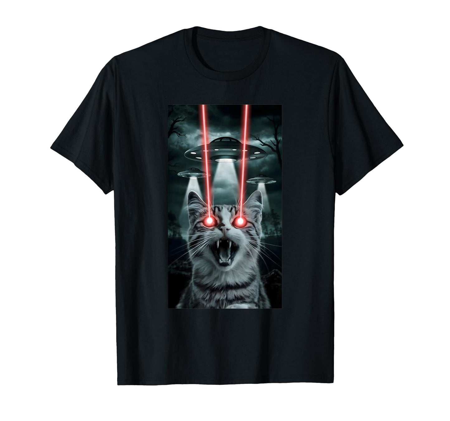 Alien Cat Selfie With Ufo Laser Eyes T-Shirt