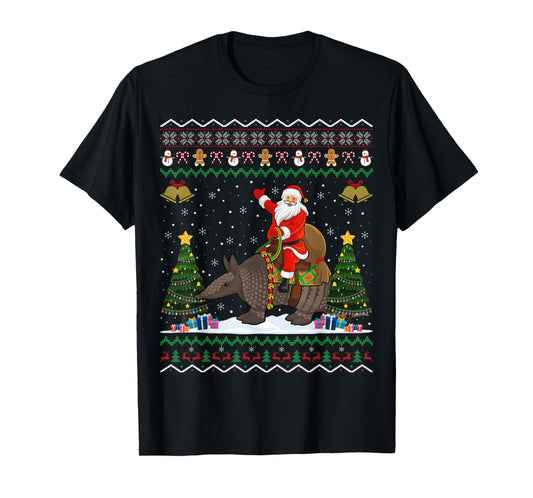 Armadillo Ugly Xmas Gift Santa Riding Armadillo Christmas T-Shirt