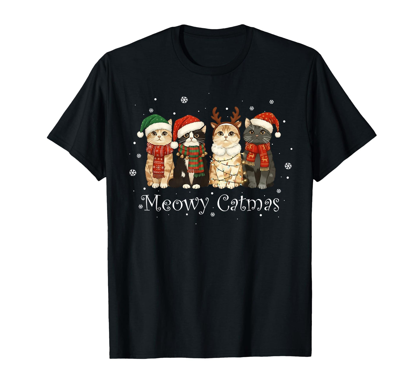 Meowy Catmas Cat Christmas Tree Xmas Girls Boys Funny Cat T-Shirt