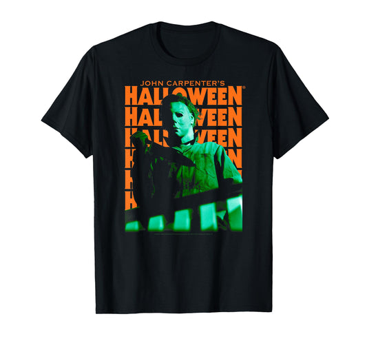 Halloween Repeating Logo Green and Orange Horror Movie T-Shirt