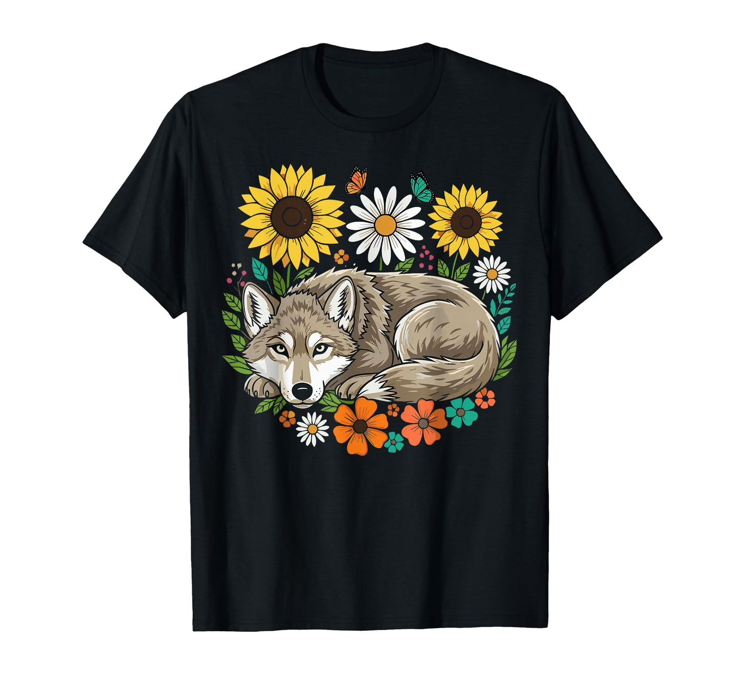 Wolf with Flowers T-Shirt