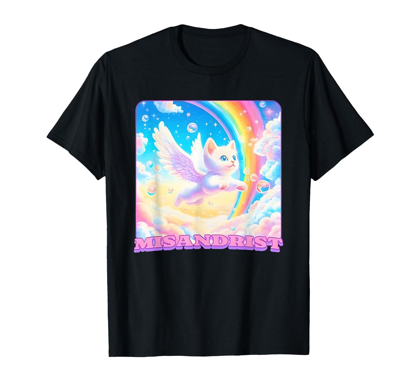 Misandrist Cat Wings Rainbow T-Shirt