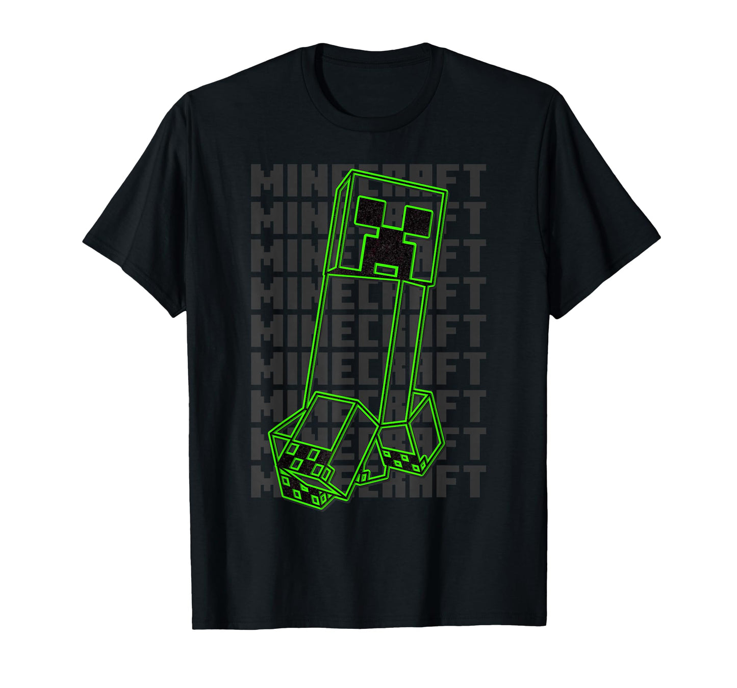 Minecraft Neon Creeper With Repeating Logo Background T-Shirt