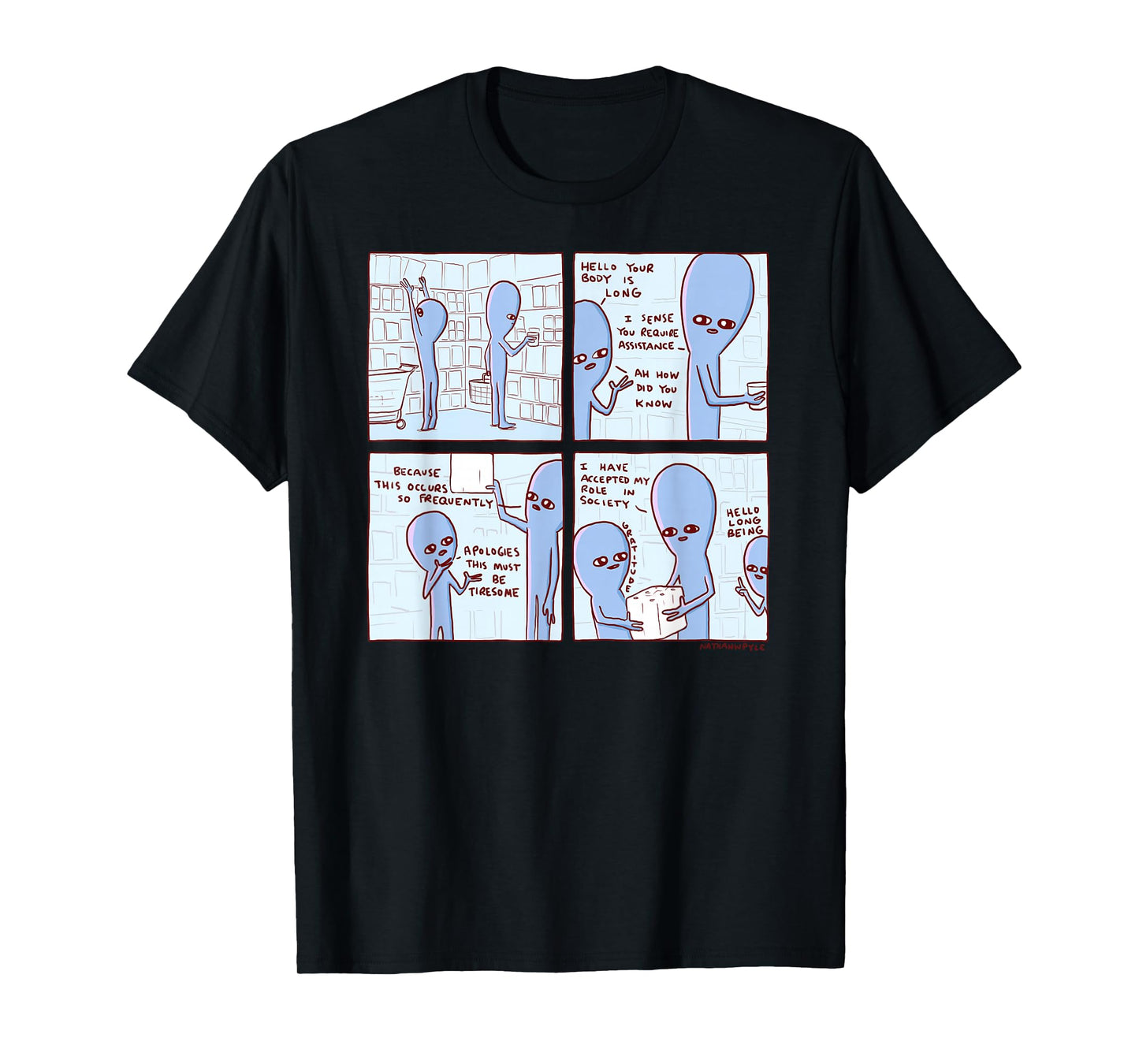 Threadless Nathan W. Pyle Strange Planet Long Being Graphic T-Shirt