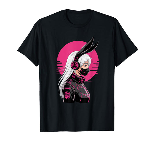 Cyberpunk Girl With Mask Sci-fi Anime Manga Cat Ears Girl T-Shirt