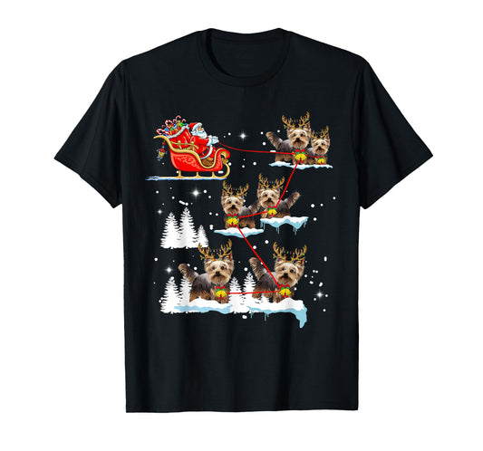 Funny Yorkie Christmas Pajama Santa Reindeer T-Shirt